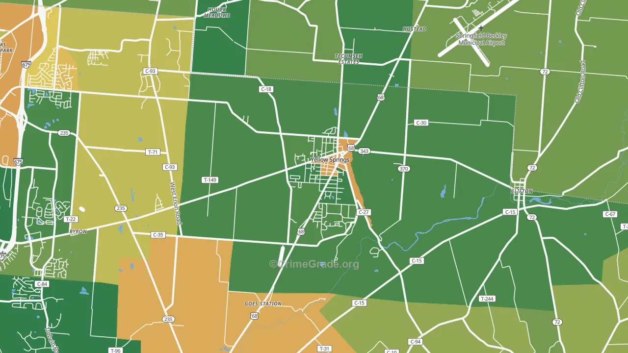 Yellow Springs, OH Map of Burglary Rates