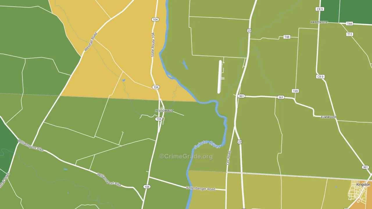 Yellowbud, OH Map of Burglary Rates