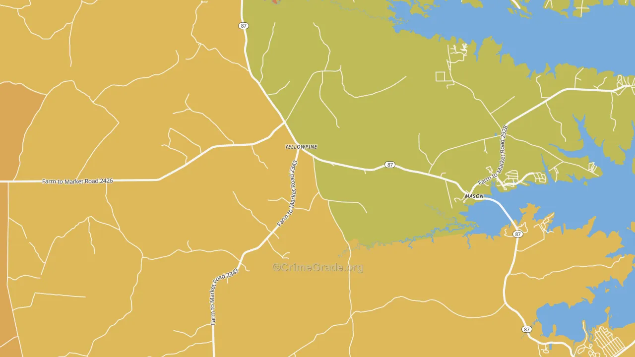 Yellowpine, TX Map of Burglary Rates