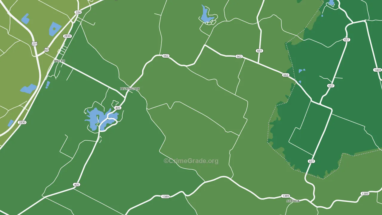 Yelvington, KY Map of Burglary Rates