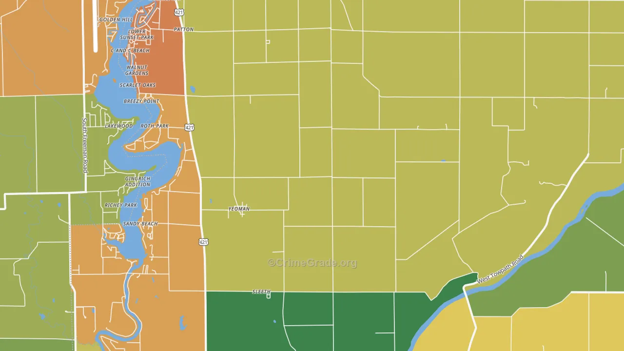 Yeoman, IN Map of Burglary Rates