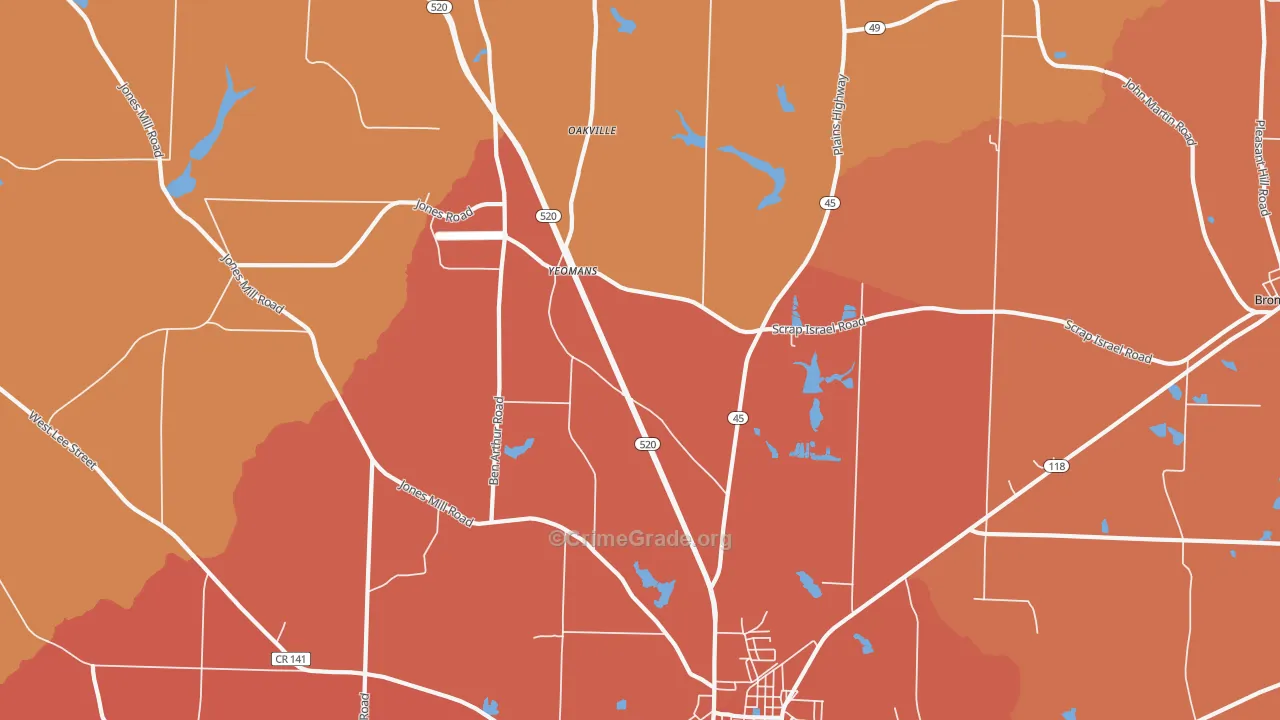Yeomans, GA Map of Burglary Rates