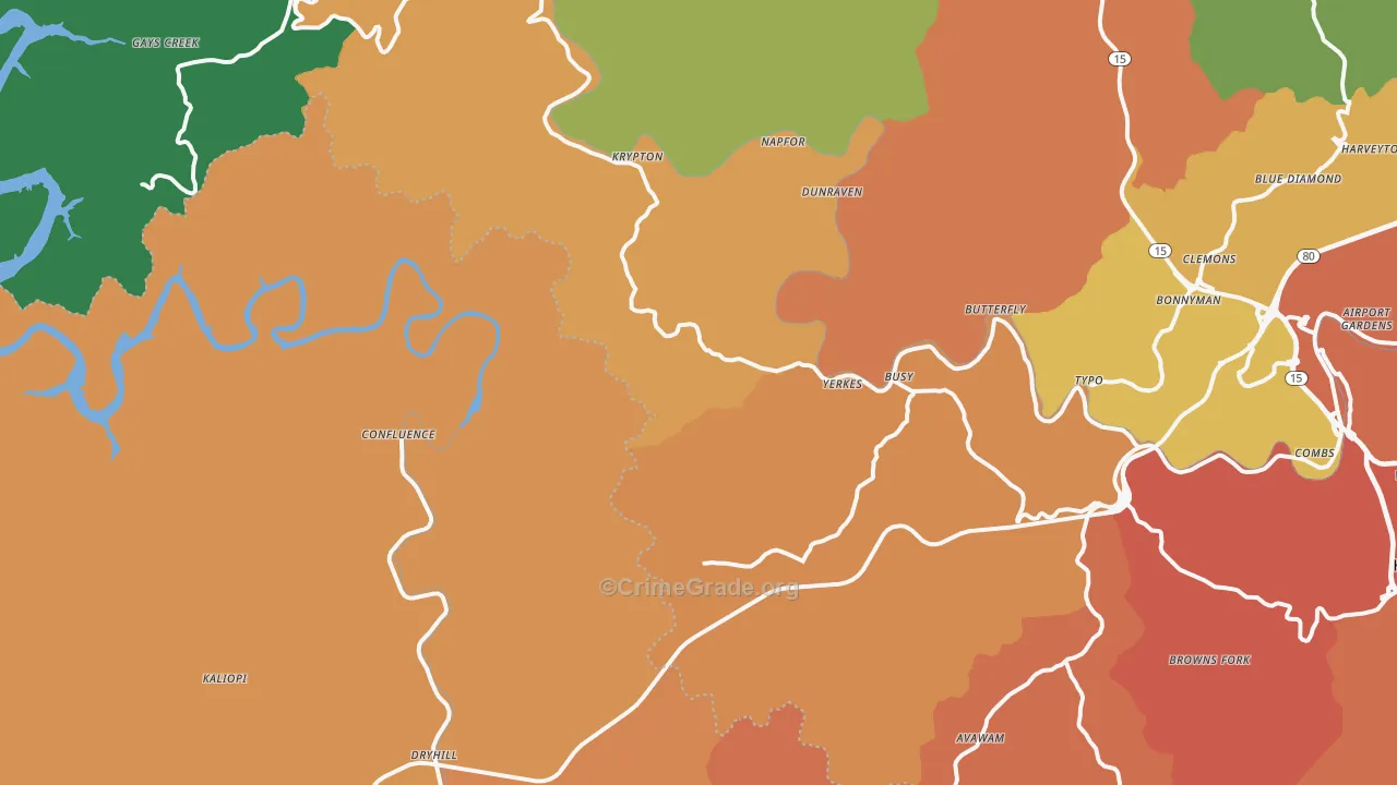 Yerkes, KY Map of Burglary Rates
