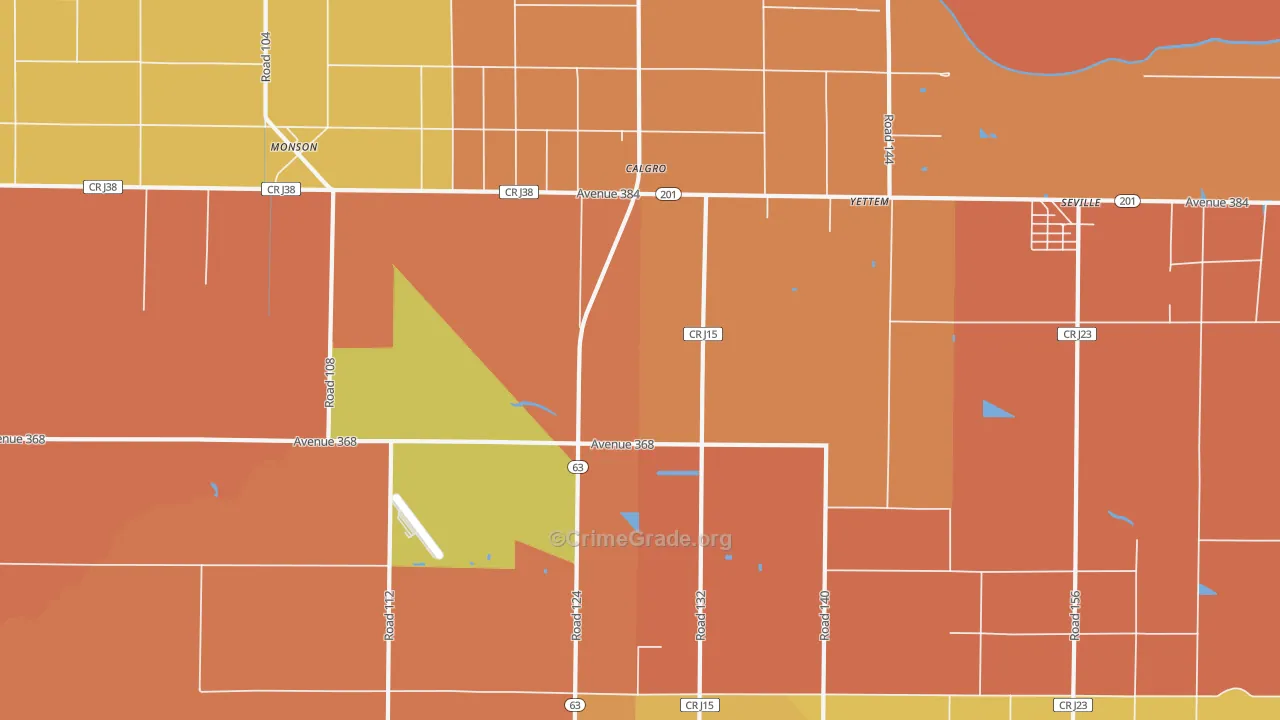 Yettem, CA Map of Burglary Rates