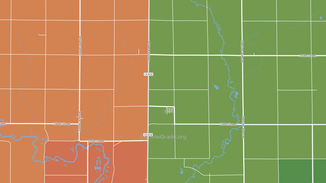 Yetter, IA Map of Burglary Rates