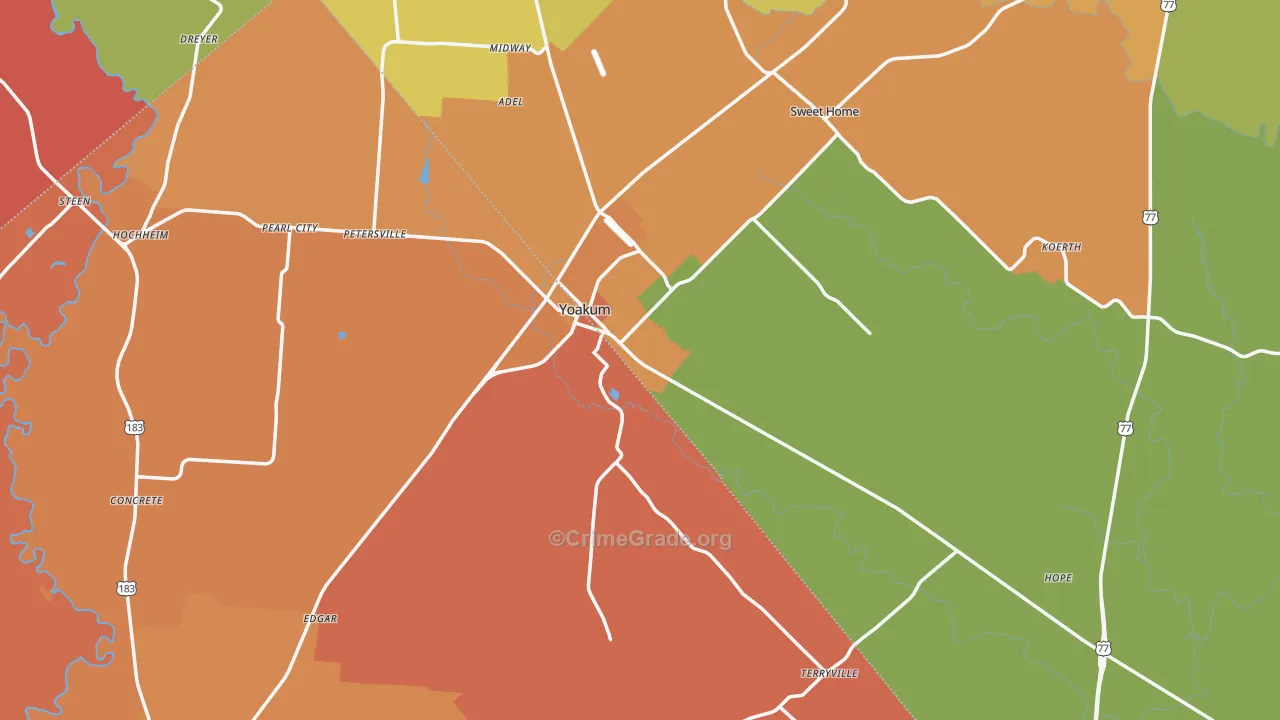 Yoakum, TX Map of Burglary Rates