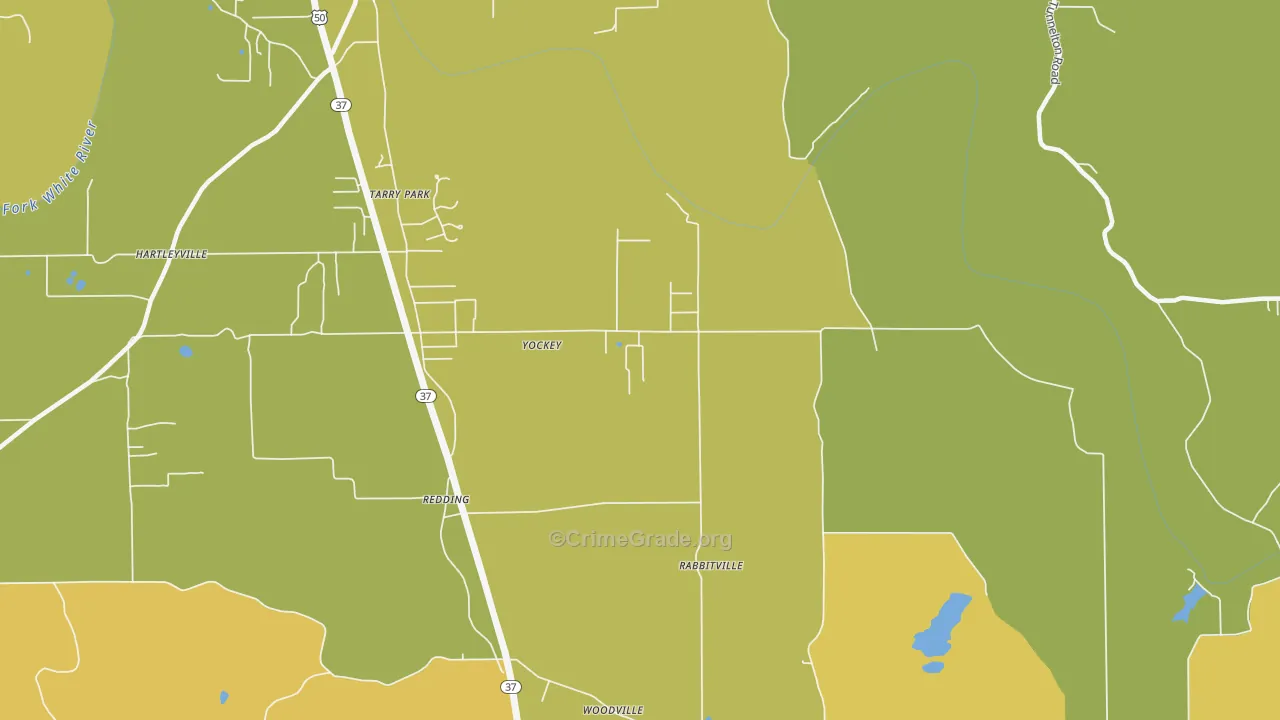 Yockey, IN Map of Burglary Rates