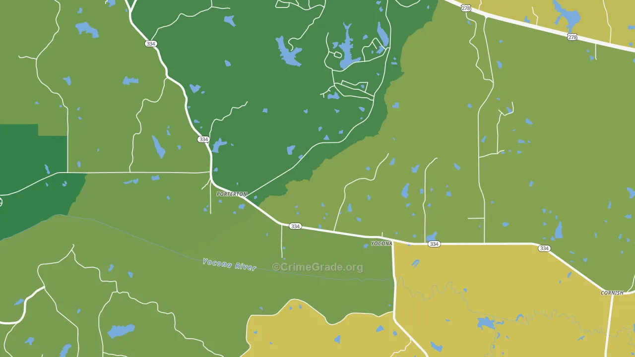 Yocona, MS Map of Burglary Rates