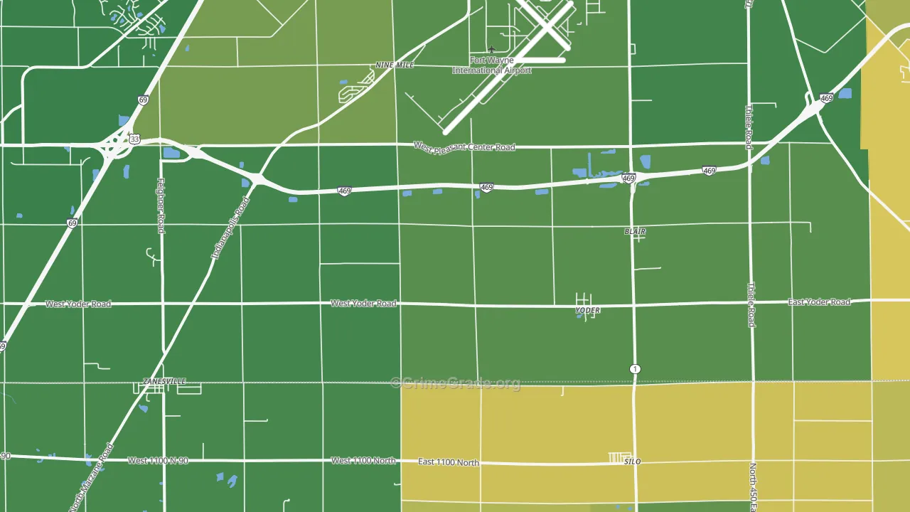 Yoder, IN Map of Burglary Rates