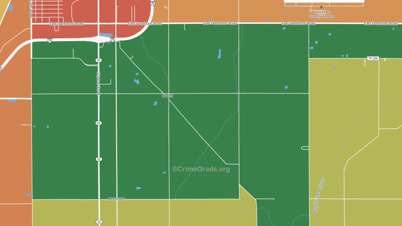 Yoder, OH Map of Burglary Rates