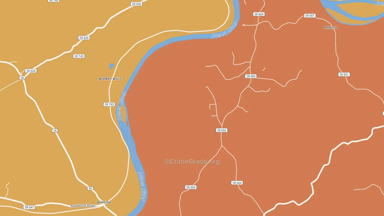Yogaville, VA Map of Burglary Rates