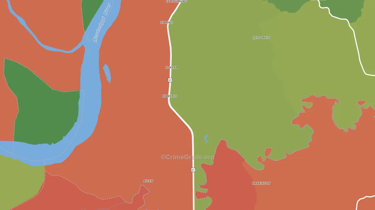 Yokena, MS Map of Burglary Rates