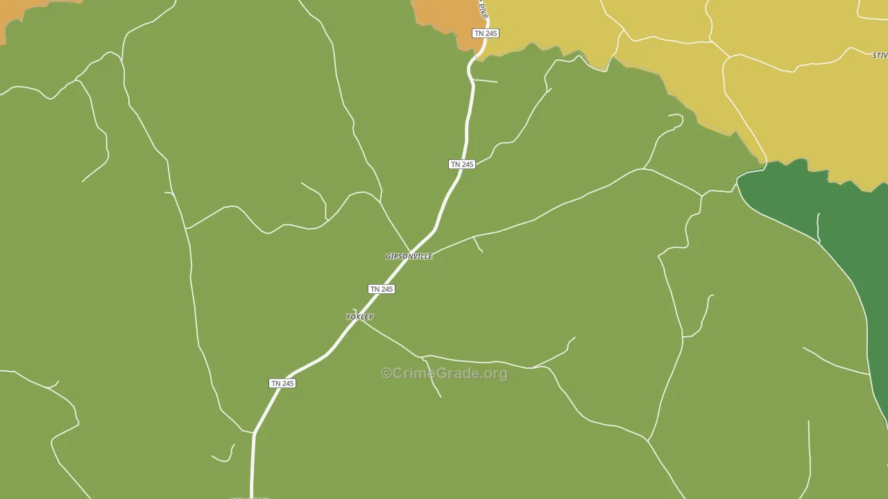 Yokley, TN Map of Burglary Rates