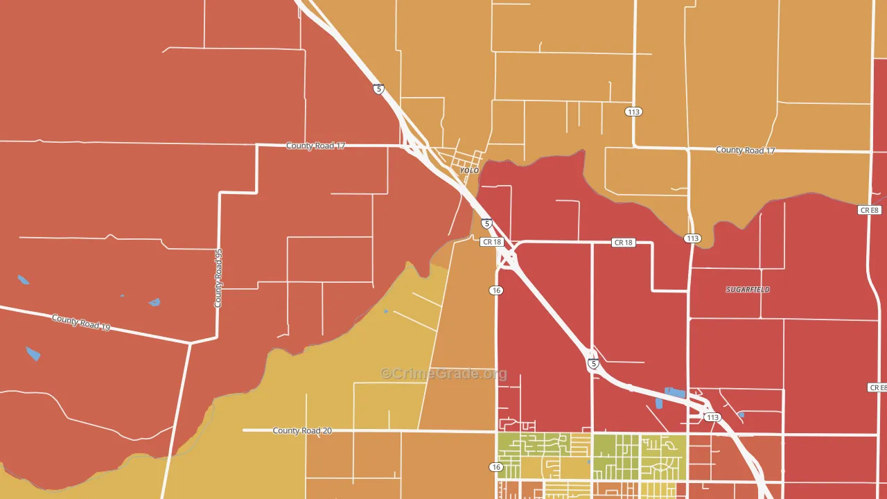 Yolo, CA Map of Burglary Rates