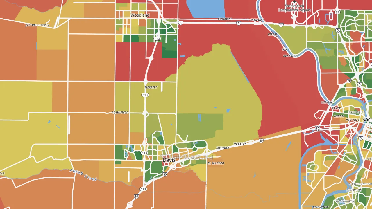 Yolo County, CA Map of Burglary Rates