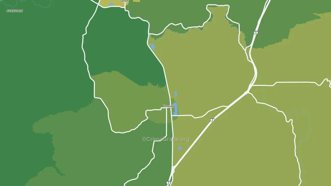 Yoncalla, OR Map of Burglary Rates