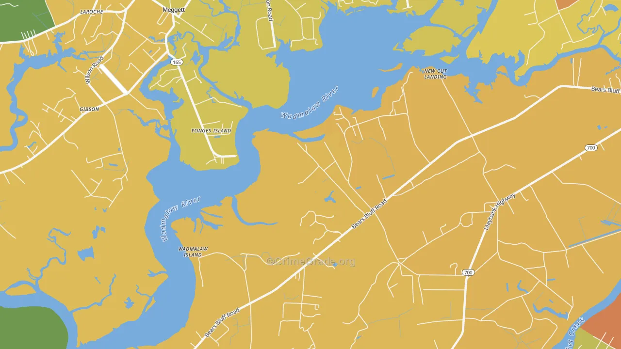 Yonges Island, SC Map of Burglary Rates