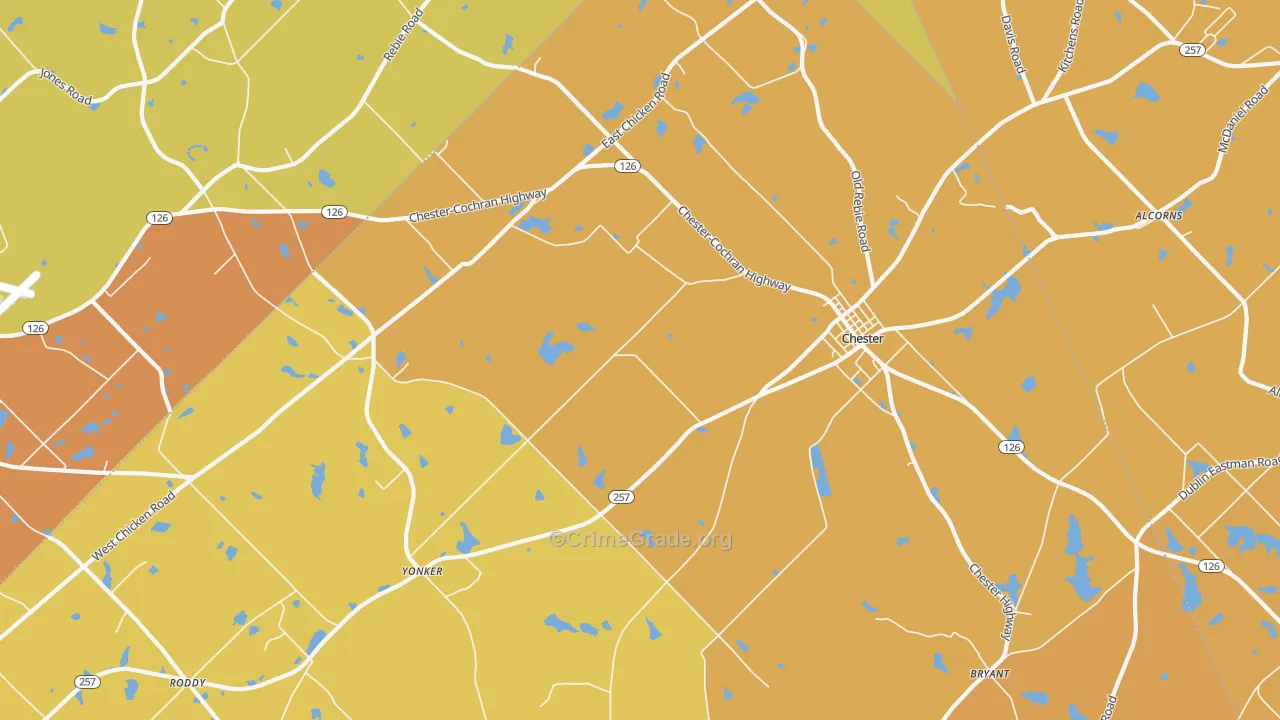 Yonkers, GA Map of Burglary Rates