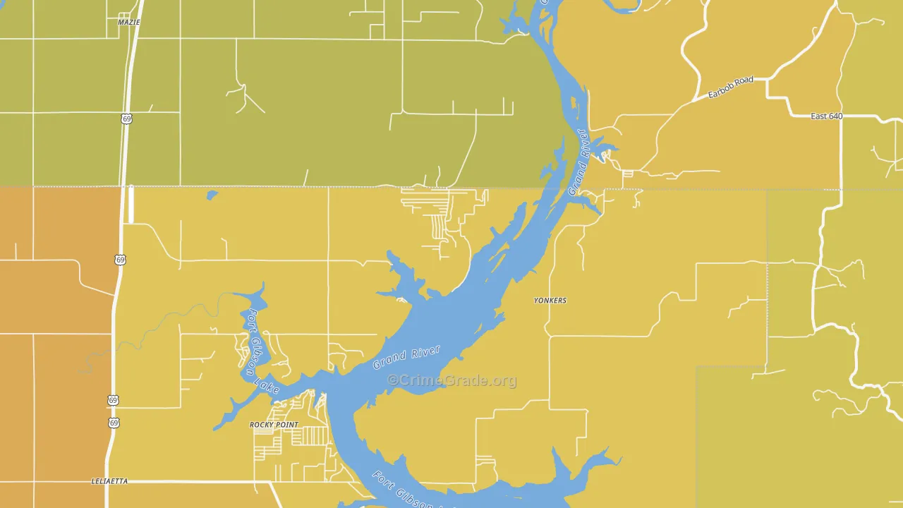 Yonkers, OK Map of Burglary Rates