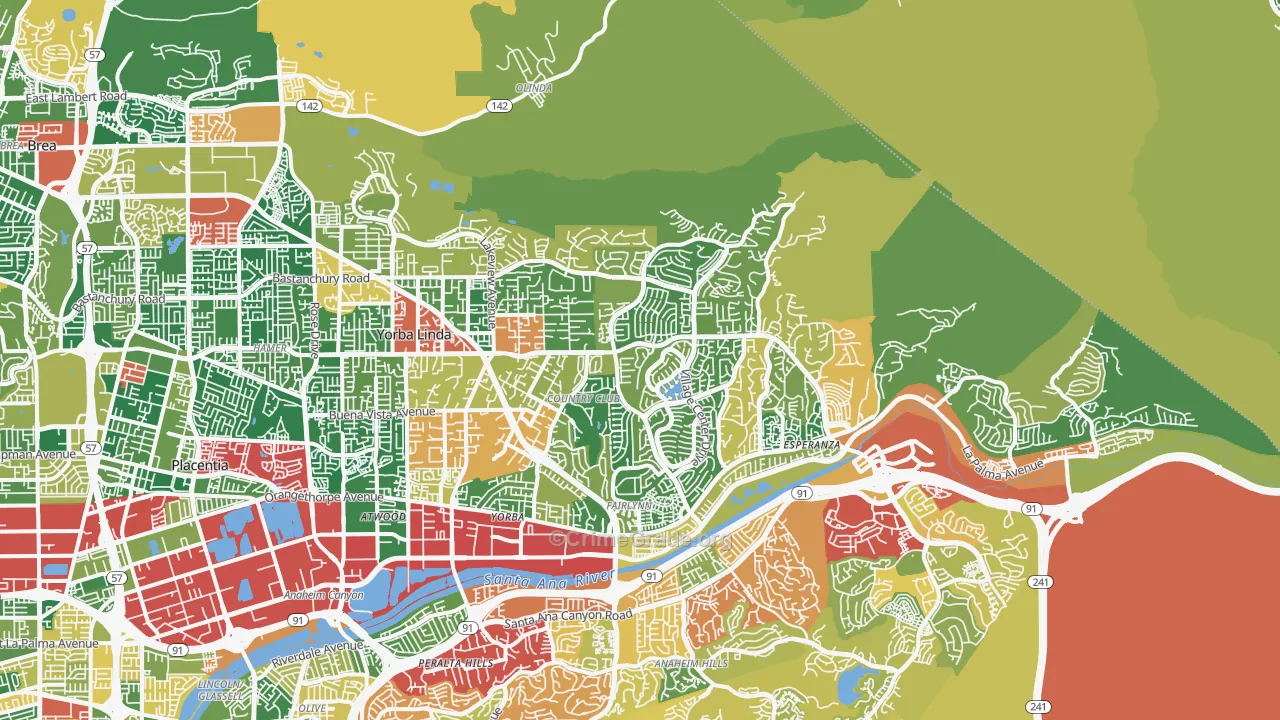 Yorba Linda, CA Map of Burglary Rates