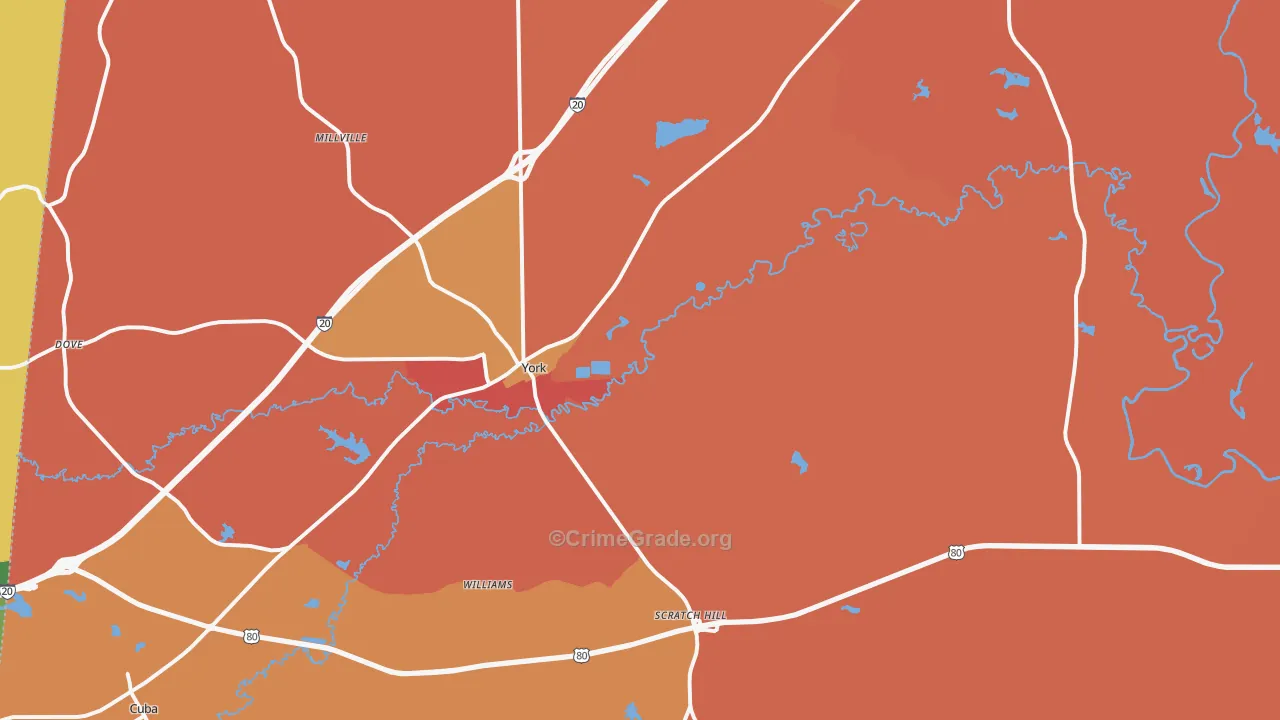 York, AL Map of Burglary Rates