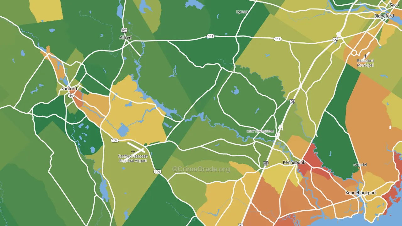York County, ME Map of Burglary Rates