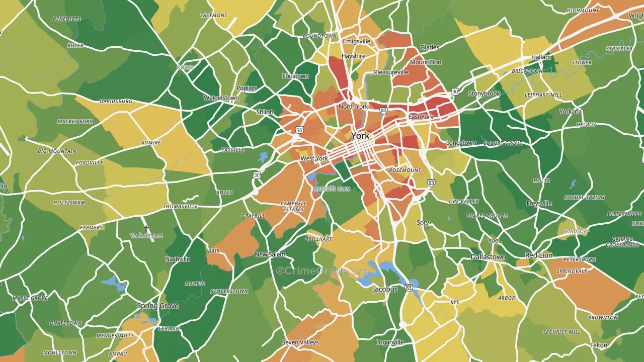 York County, PA Map of Burglary Rates