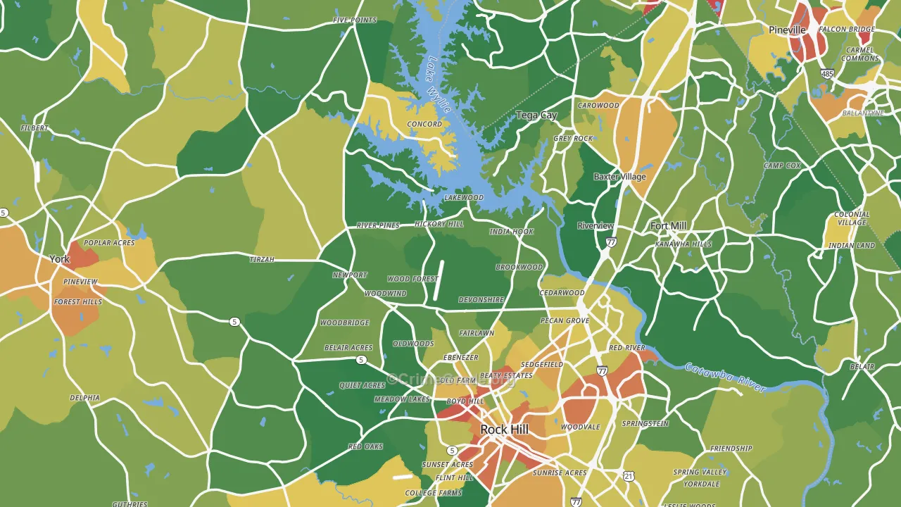 York County, SC Map of Burglary Rates