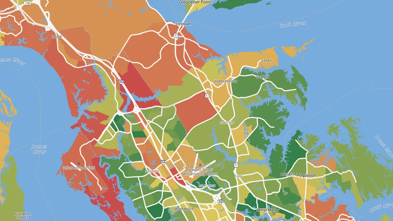 York County, VA Map of Burglary Rates