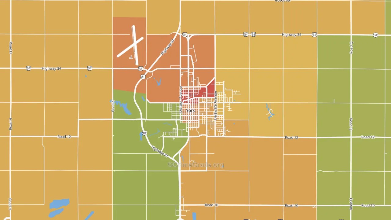 York, NE Map of Burglary Rates