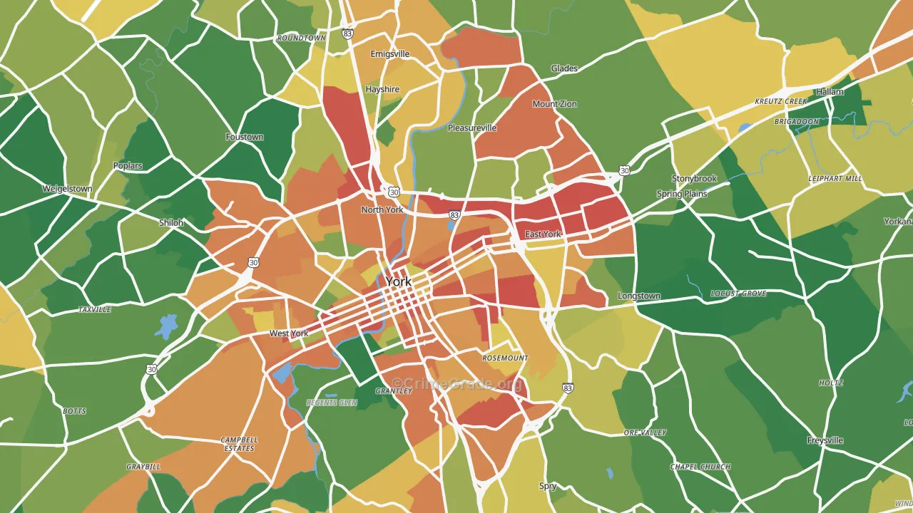 York, PA Map of Burglary Rates