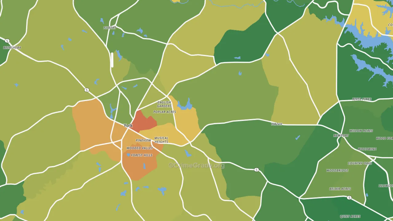 York, SC Map of Burglary Rates