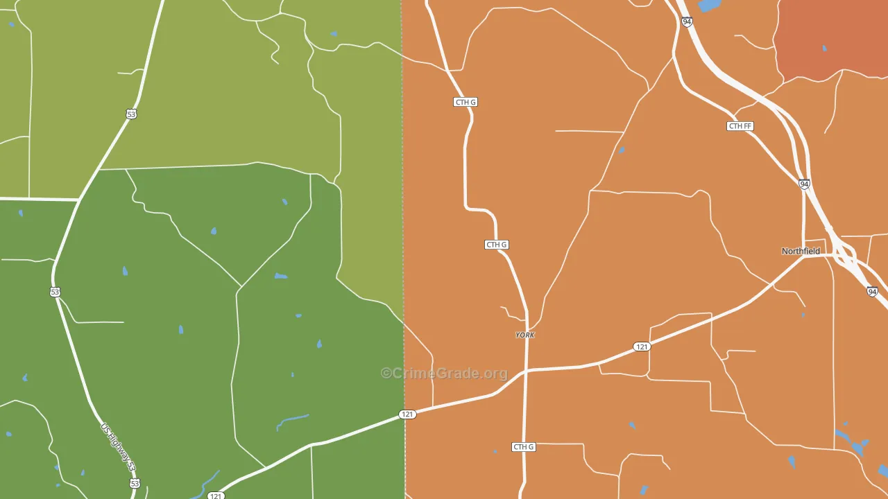 York, WI Map of Burglary Rates