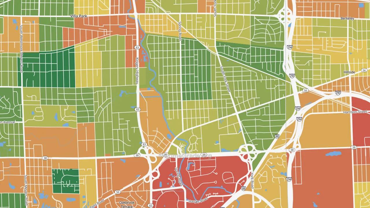 Yorkfield, Elmhurst, IL Map of Burglary Rates