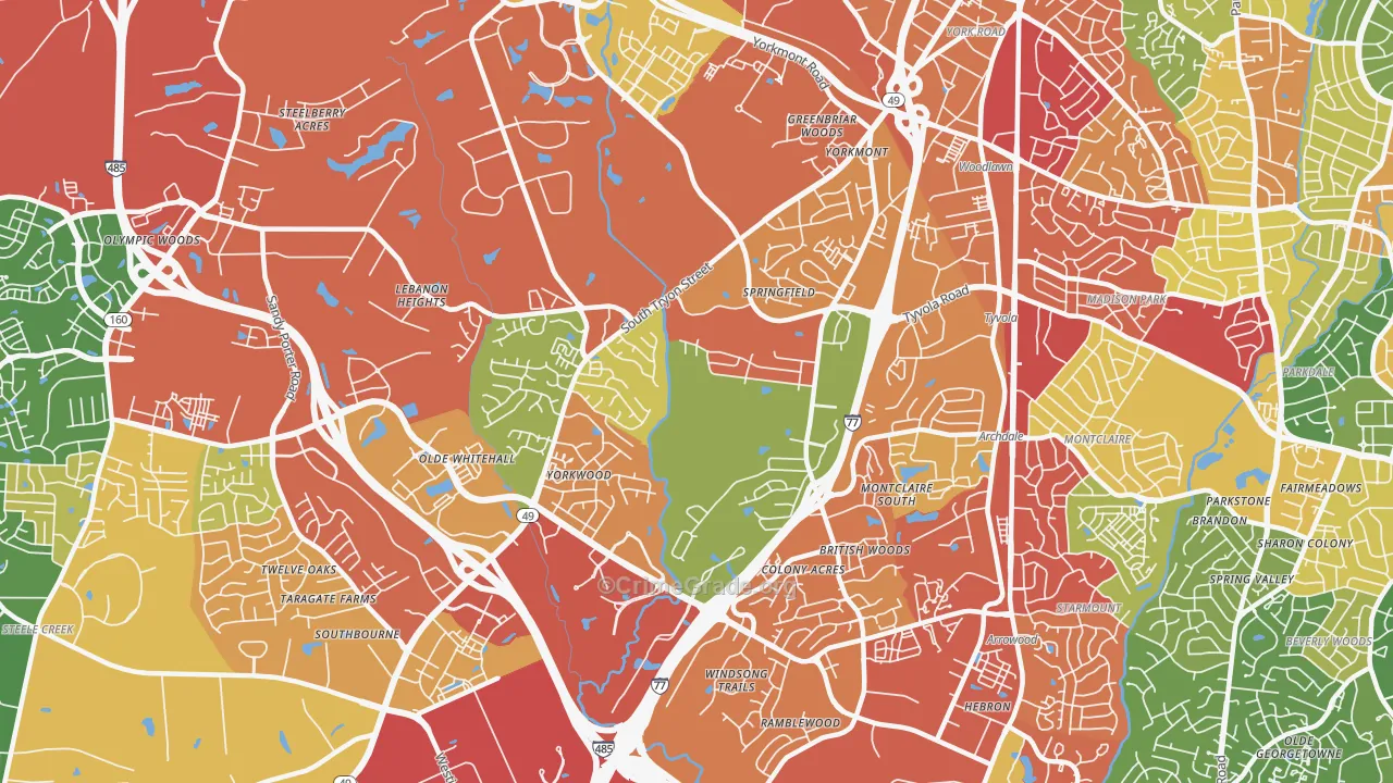 Yorkmount, Charlotte, NC Map of Burglary Rates