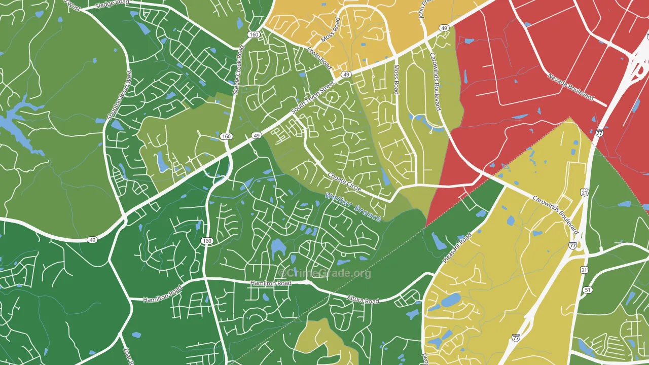 Yorkshire, Charlotte, NC Map of Burglary Rates