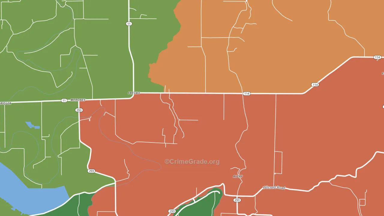 Yorktown, AR Map of Burglary Rates