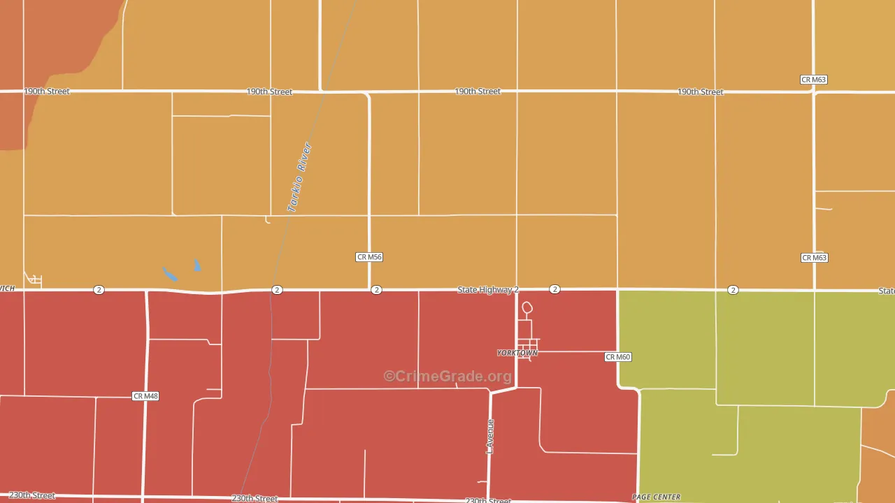 Yorktown, IA Map of Burglary Rates