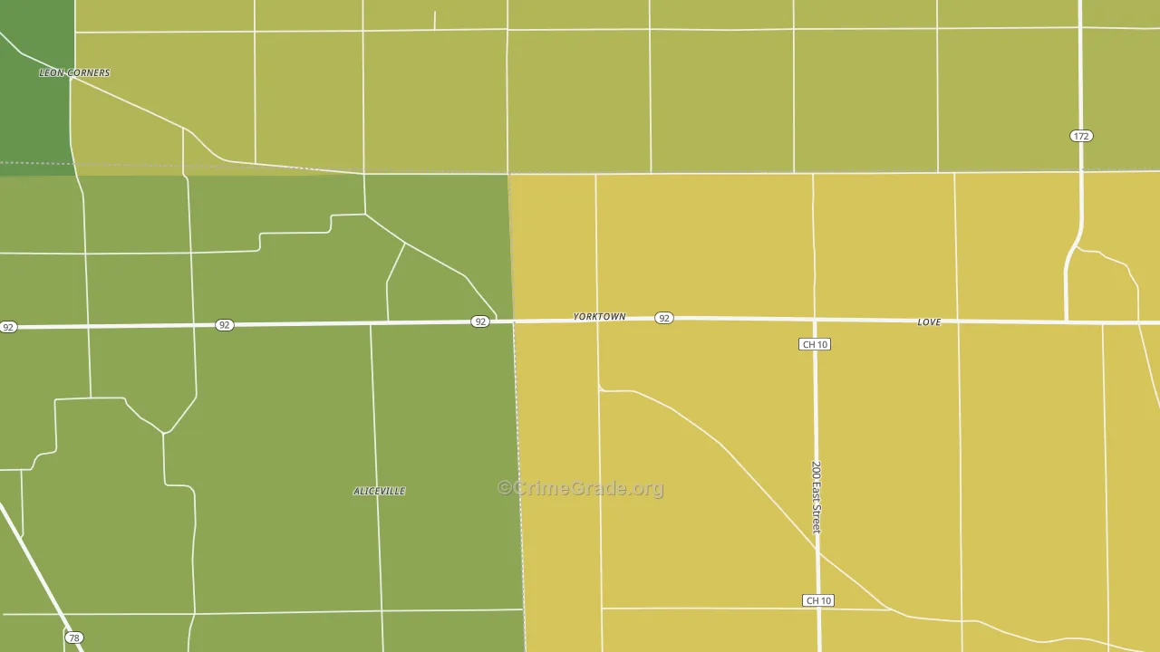 Yorktown, IL Map of Burglary Rates