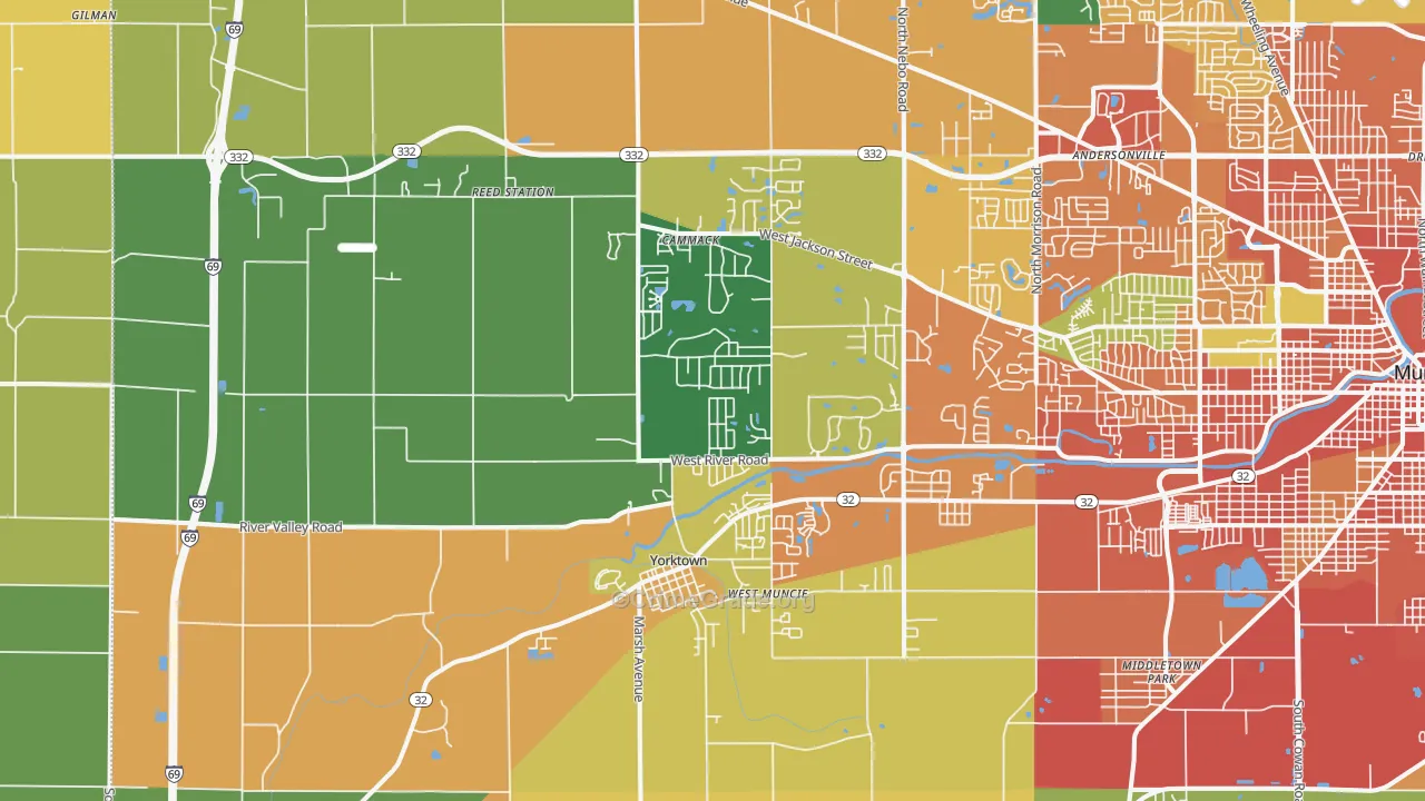 Yorktown, IN Map of Burglary Rates