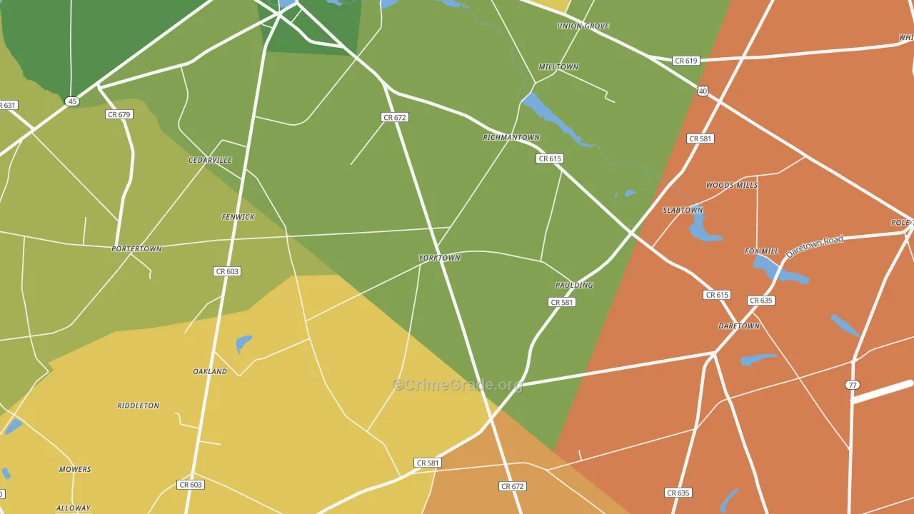Yorktown, NJ Map of Burglary Rates