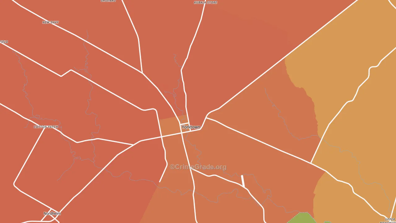 Yorktown, TX Map of Burglary Rates