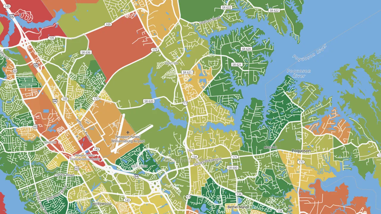 Yorktown, VA Map of Burglary Rates