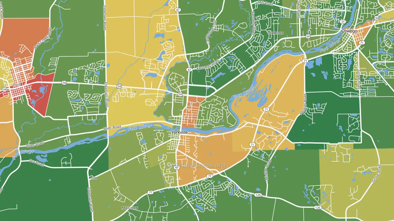 Yorkville, IL Map of Burglary Rates
