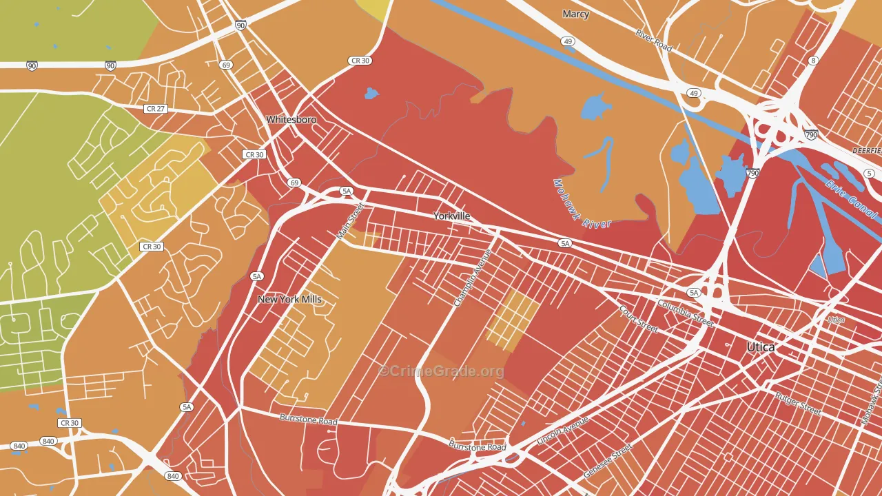Yorkville, NY Map of Burglary Rates