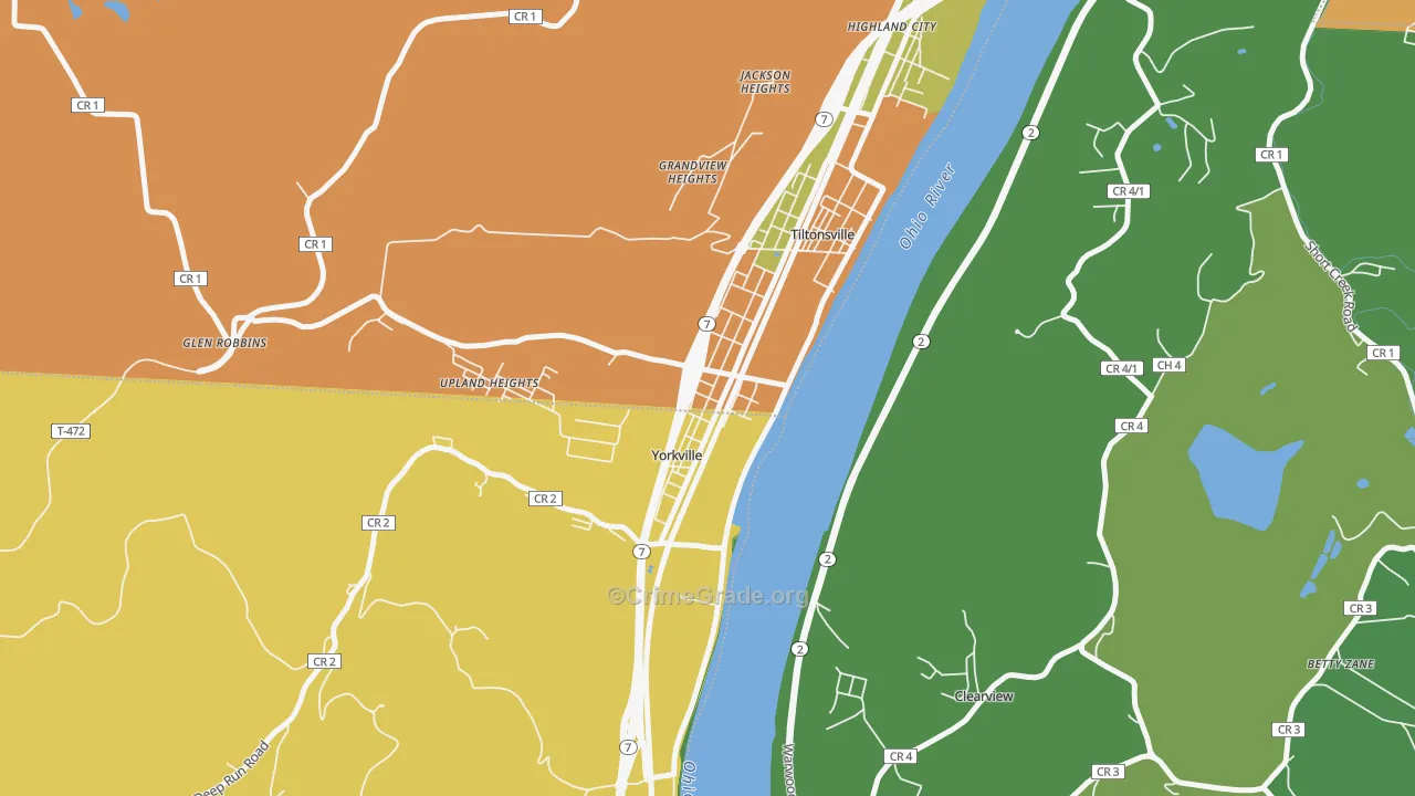 Yorkville, OH Map of Burglary Rates