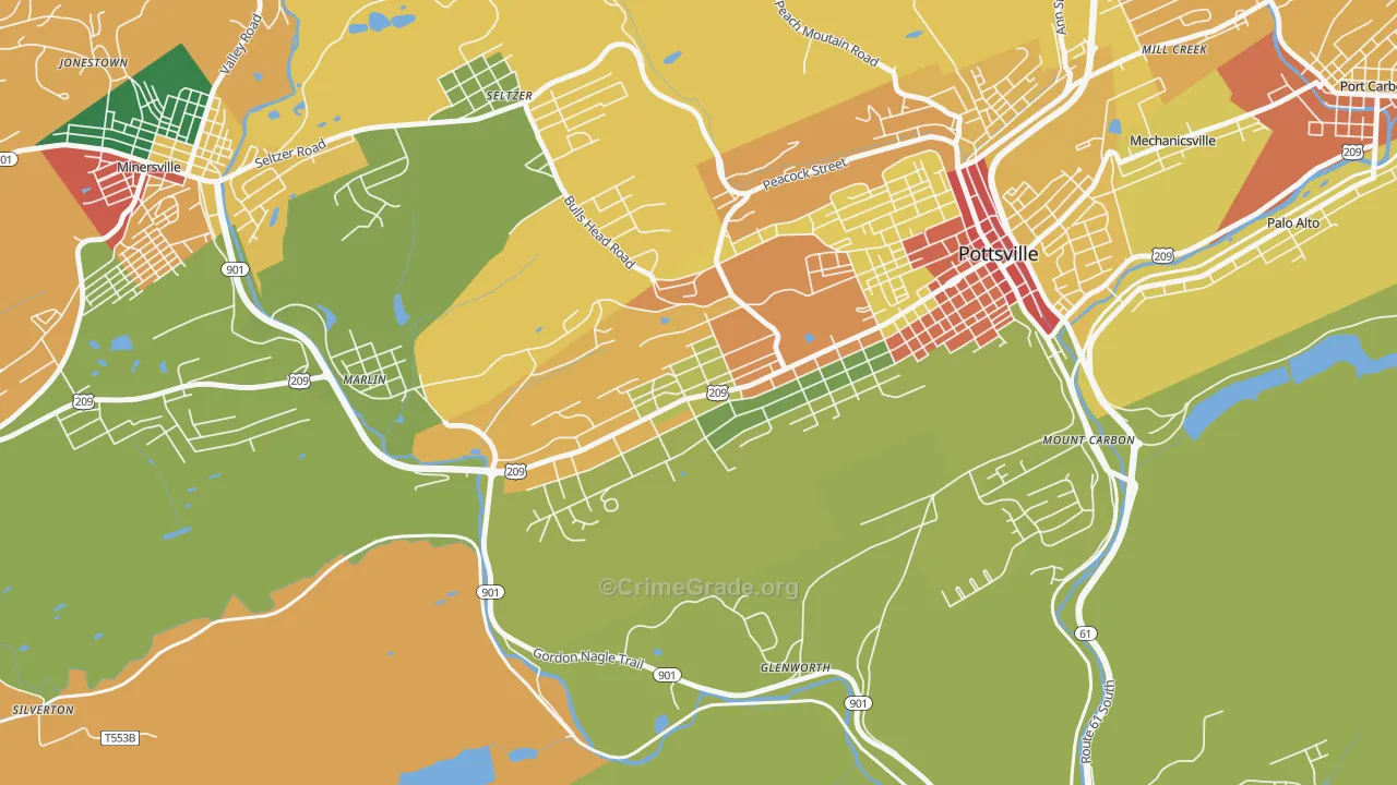 Yorkville, Pottsville, PA Map of Burglary Rates
