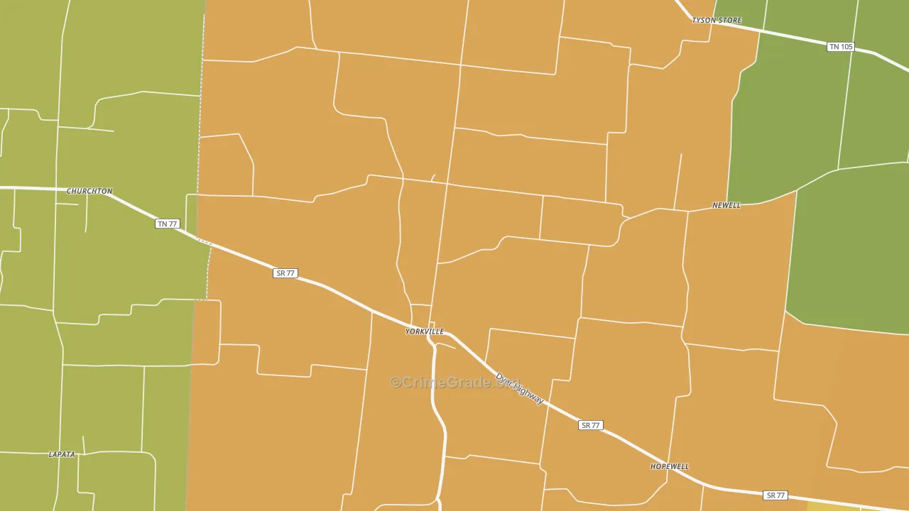 Yorkville, TN Map of Burglary Rates
