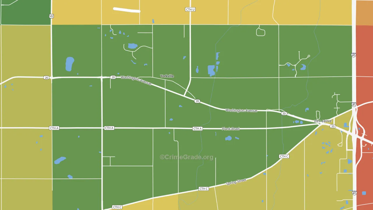 Yorkville, WI Map of Burglary Rates