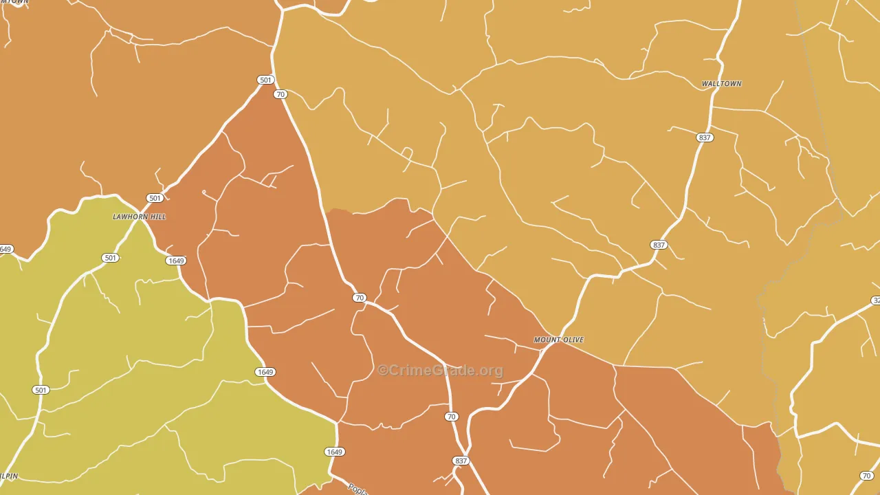 Yosemite, KY Map of Burglary Rates